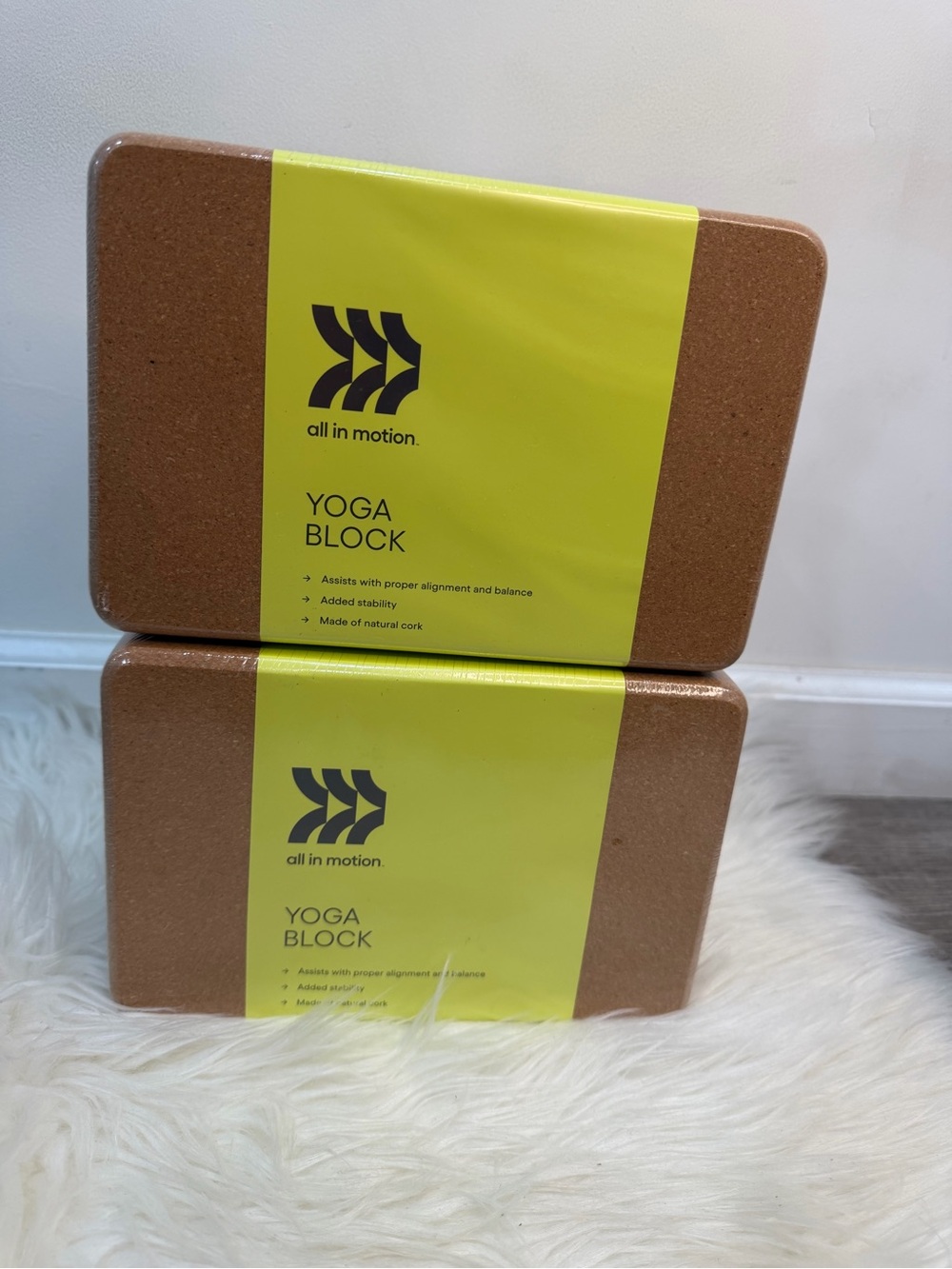 all in motion Cork Yoga Blocks with Yellow Sleeve